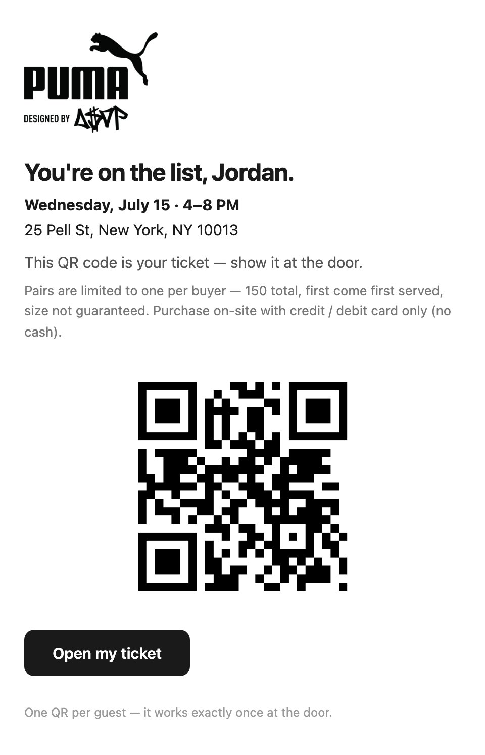 A Lucky Dragon QR ticket email