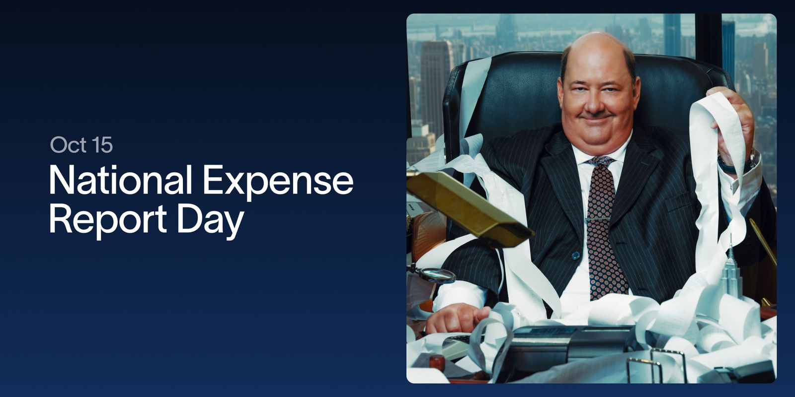 Oct 15, National Expense Report Day: Brian wrapped in receipt paper