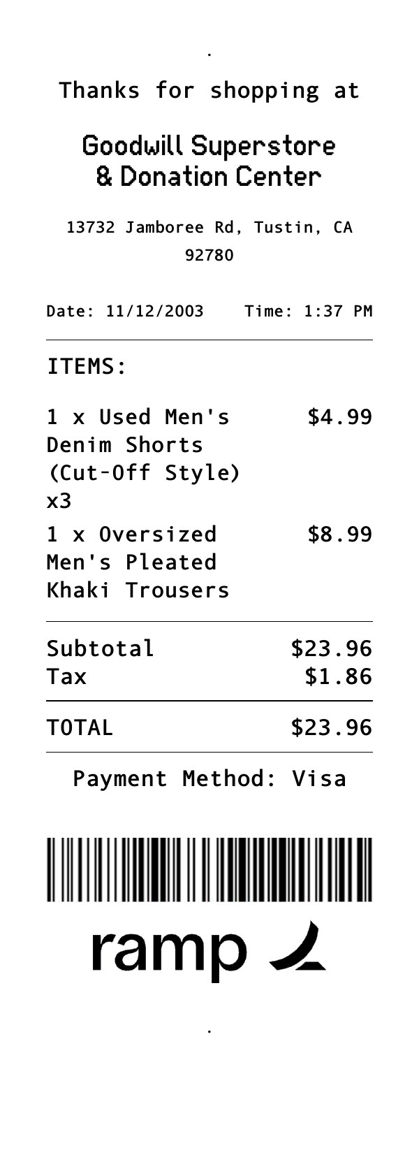 A generated Ramp receipt from Goodwill