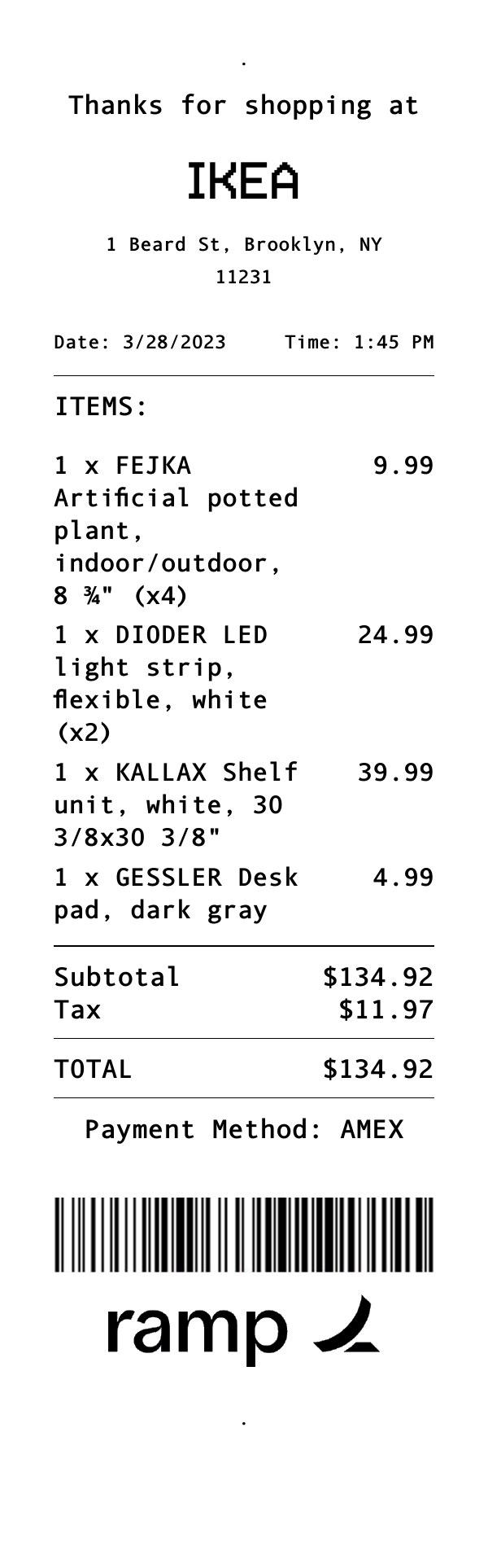 A generated Ramp receipt from IKEA
