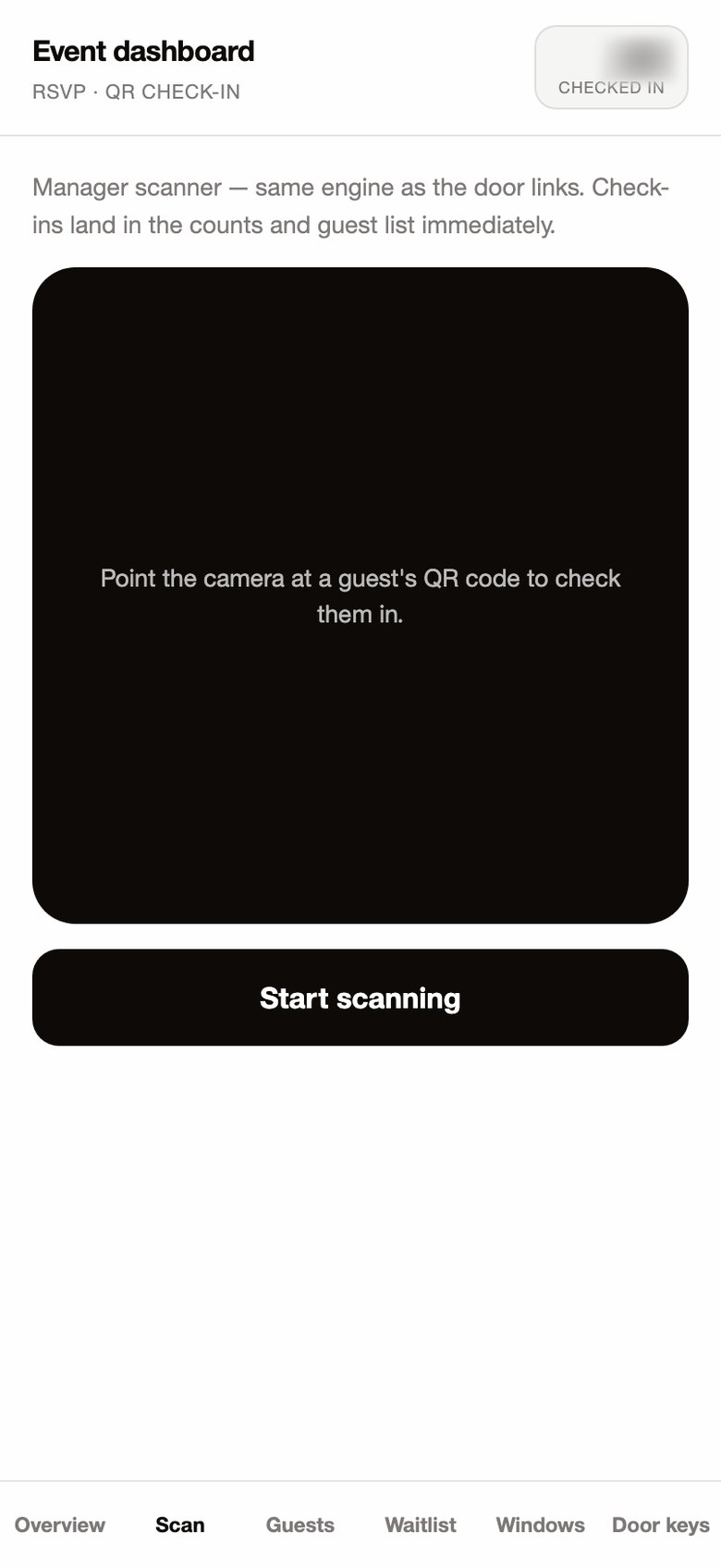 The door scanner, ready to read a guest's QR code
